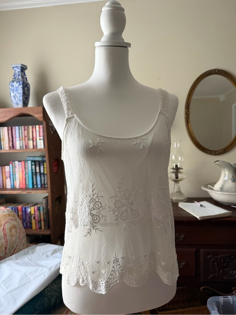 Ambiance White Sheer Camisole with Lace Trim